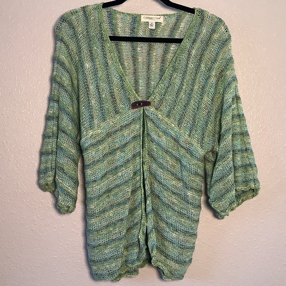 Green Multicolor‎ Artsy Fairycore Boho Bohemian Hippie Knit Oversized Cardigan M